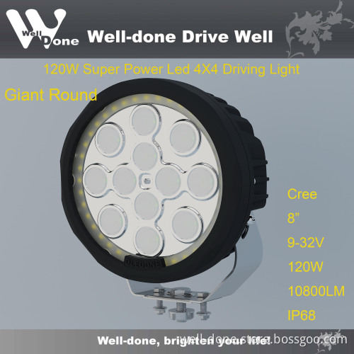 Round 120W 8" 10800lm LED off Road Driving Light